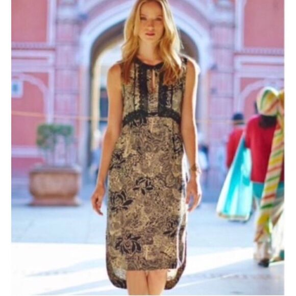 Anthropologie Holding Horses Suraja Black Tan High Low Sleeveless Midi Women’s 0 - Picture 2 of 13